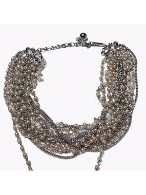 Vintage Faux Pearl Chunky Popcorn Necklace Multi Strand Chain Statement Jewelry